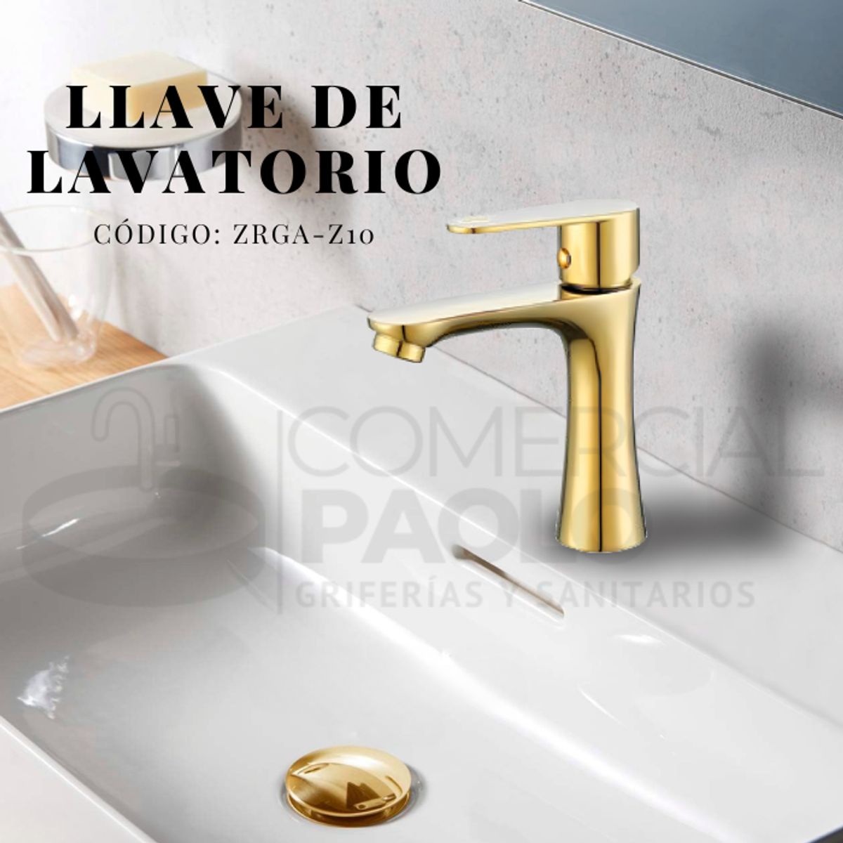 GENERICO - LLAVE DE LAVATORIO MINIMALISTA AL MUEBLE DORADO ZRGA-Z10 BRATIA