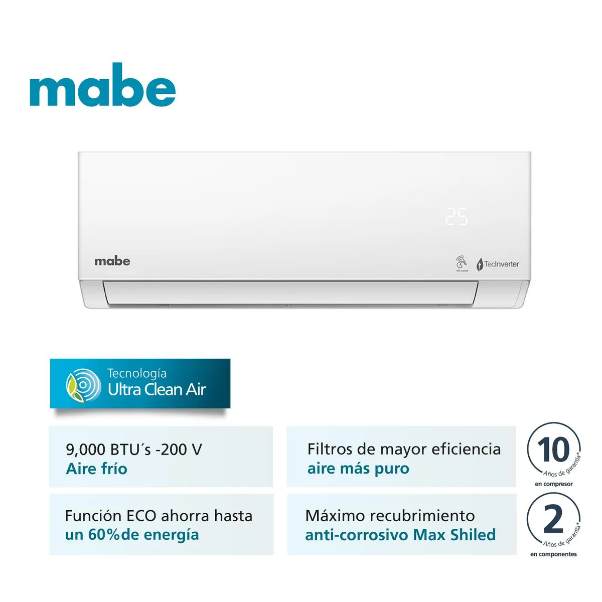 MABE - Aire Acondicionado 220v 9000 BTU Blanco Mabe MMI09CDBWCCC1