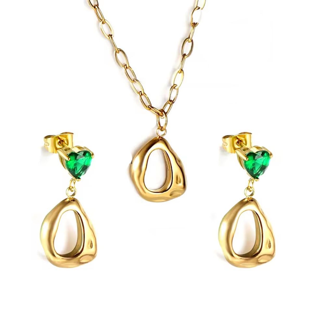 LA TIENDA 88 JOYAS Y ACCESORIOS - La Tienda 88 - Set Collar y Aretes Mujer Acero bañado oro 18k - Verde