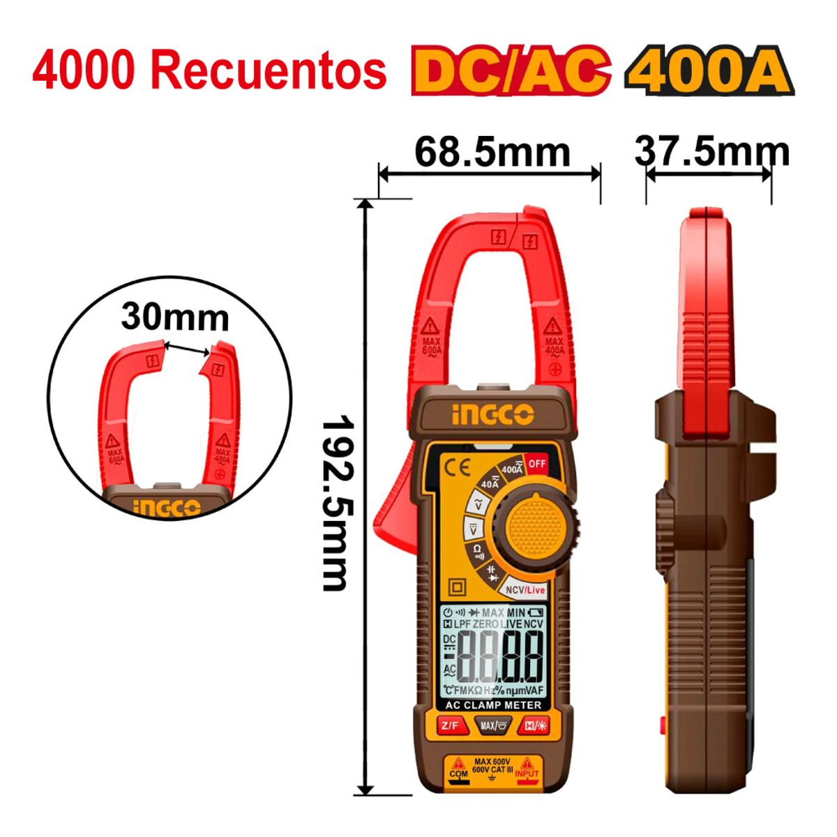INGCO TOOLS - KIT INGCO AMPERÍMETRO + MULTIMETRO DIGITAL + DETECTOR VOLTAJE COS24067