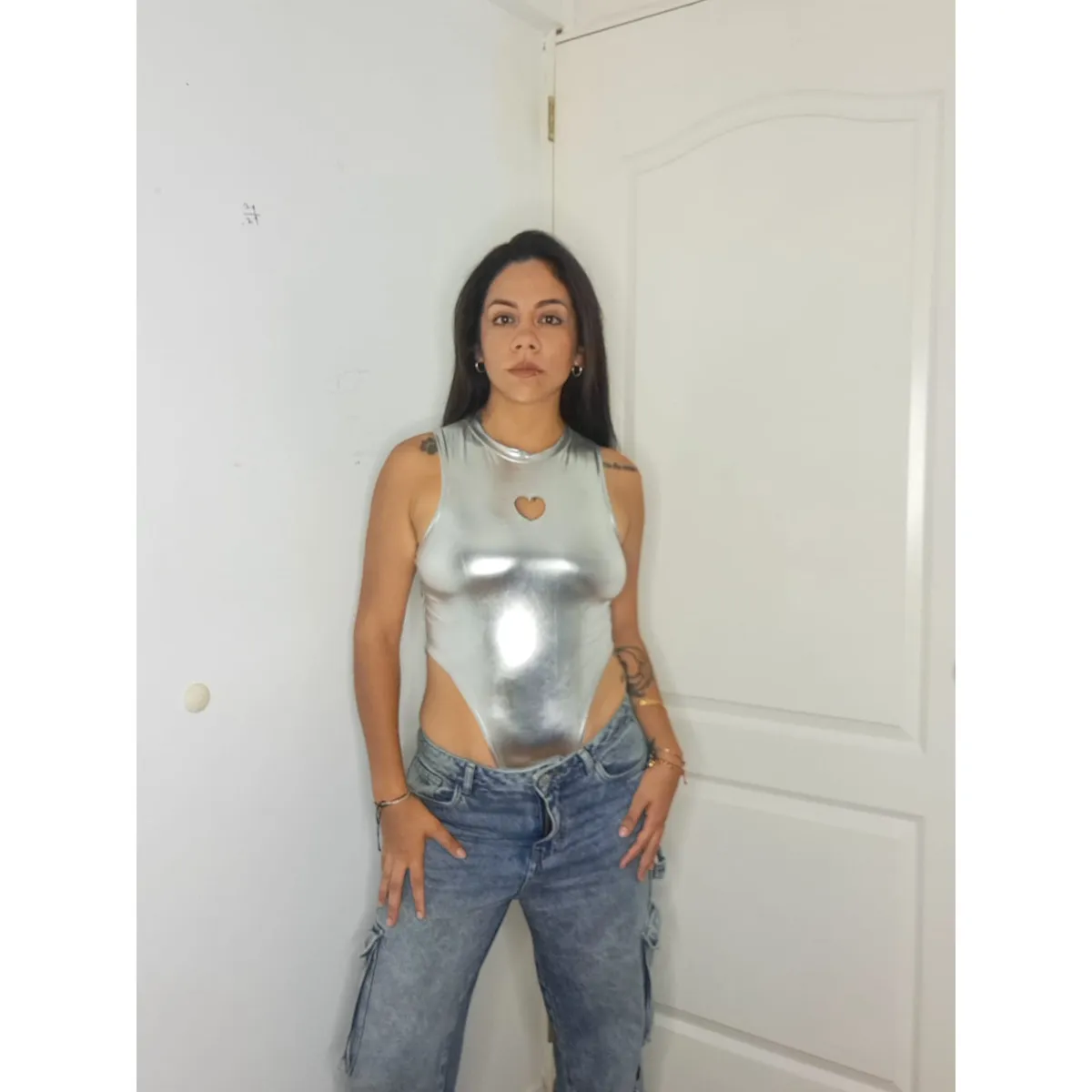 GENERICO - Body Plateado lycra látex brasilera