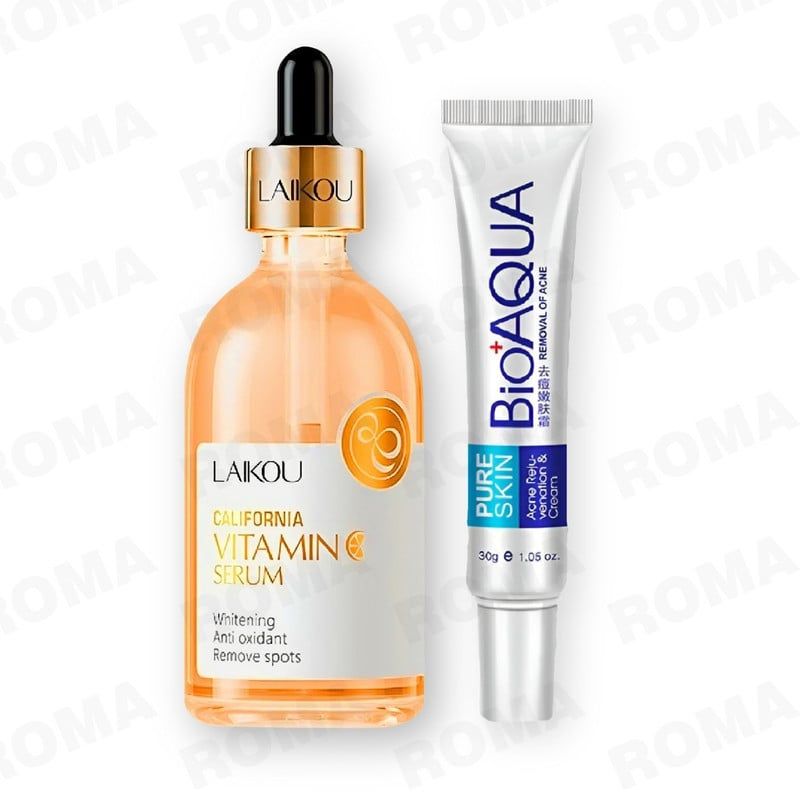 BIOAQUA - KIT SERUM CALIFORNIA VITAMINA C LAIKOU Y CREMA ANTI ACNE BIOAQUA 30G