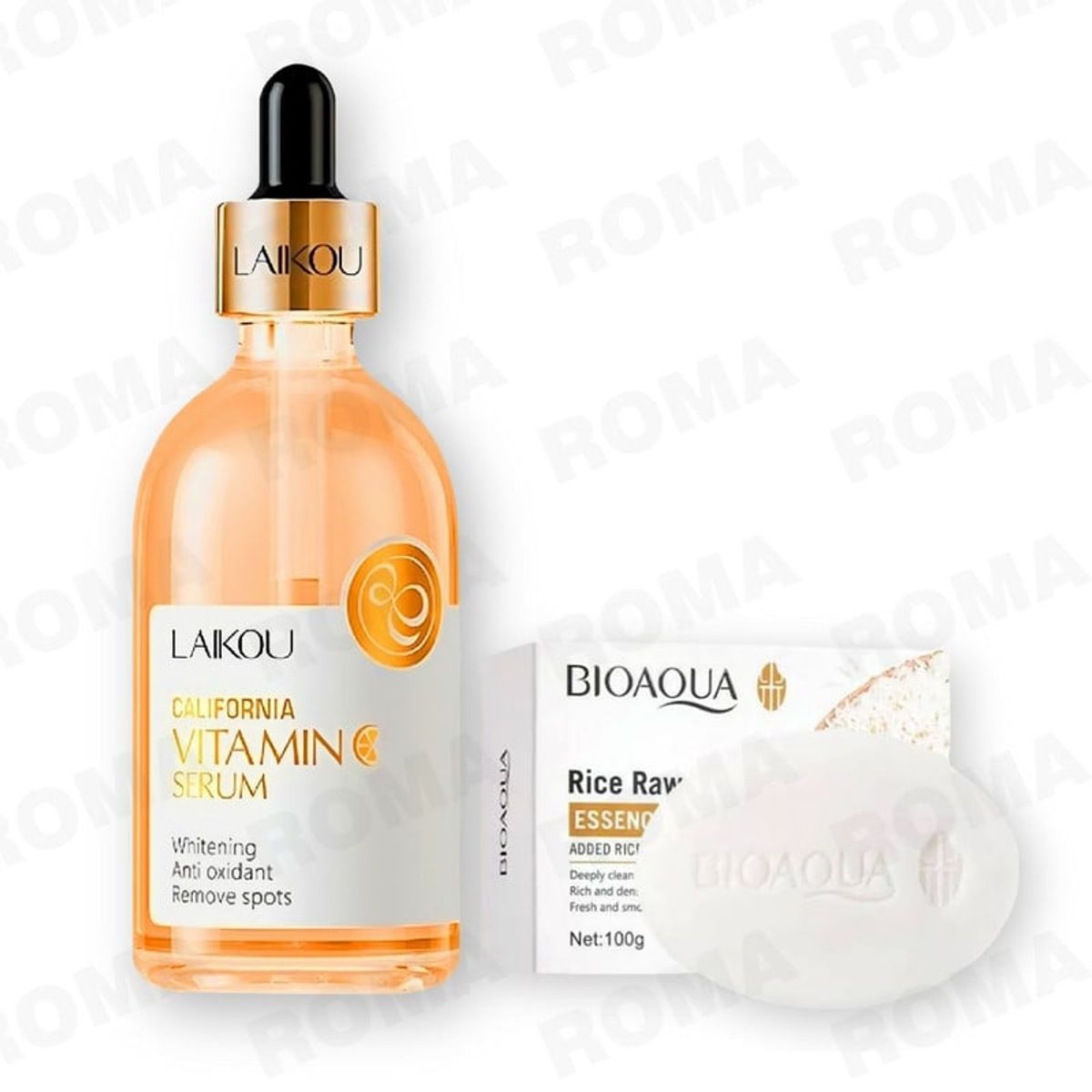 BIOAQUA - KIT SERUM VITAMINA C LAIKOU 100ML Y JABÓN ACLARANTE ARROZ BIOAQUA