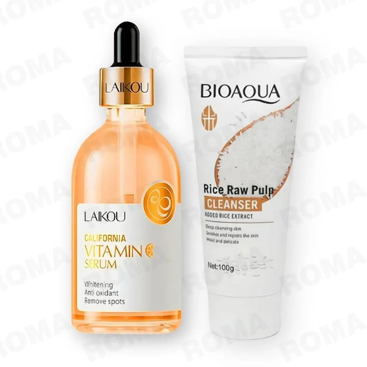 BIOAQUA - KIT SERUM VITAMINA C LAIKOU 100ML Y LIMPIADOR FACIAL ARROZ BIOAQUA