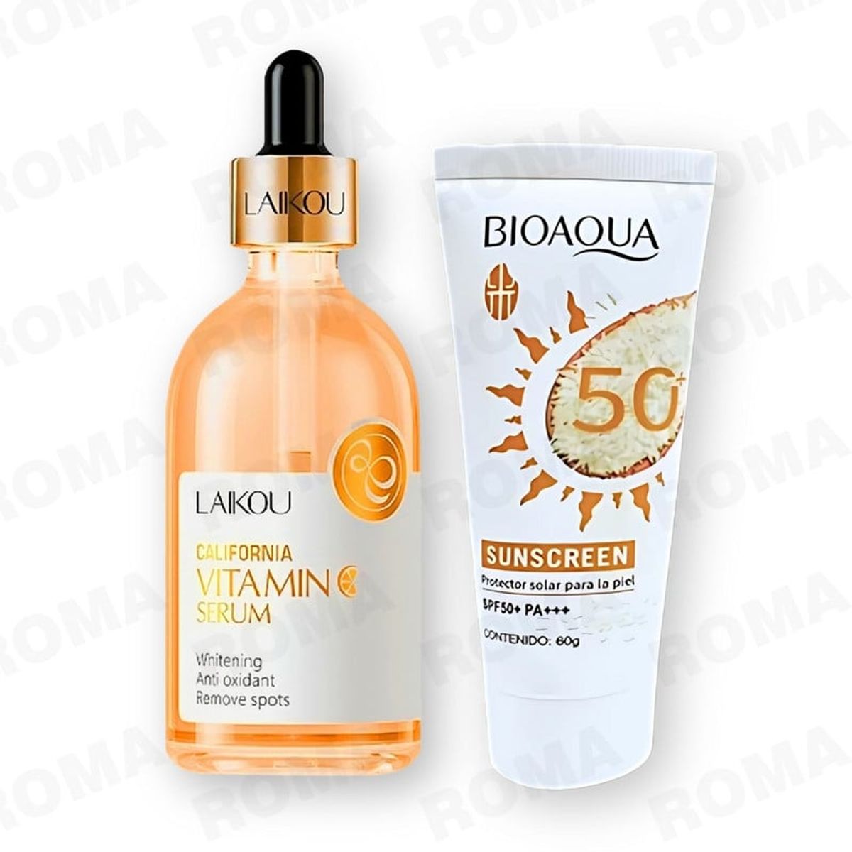 BIOAQUA - KIT SERUM VITAMINA C LAIKOU Y PROTECTOR SOLAR ARROZ SPF50 BIOAQUA