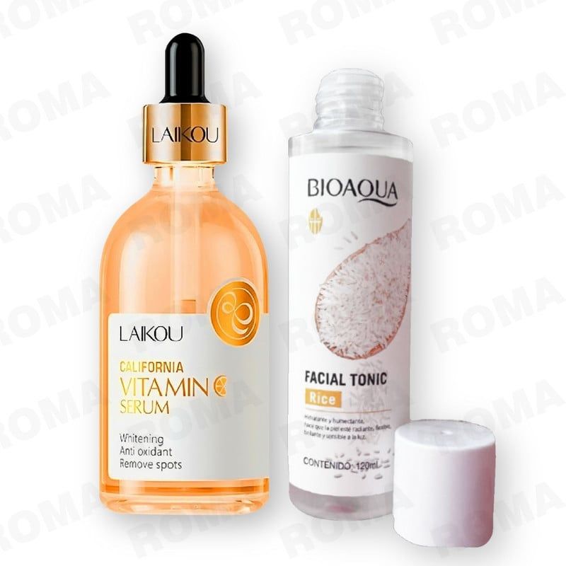 BIOAQUA - KIT SERUM VITAMINA C LAIKOU 100ML Y TÓNICO FACIAL ARROZ BIOAQUA
