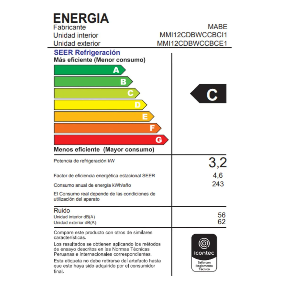 MABE - Aire Acondicionado Inverter 12000 BTU Mabe MMI12CDBWCCBC1