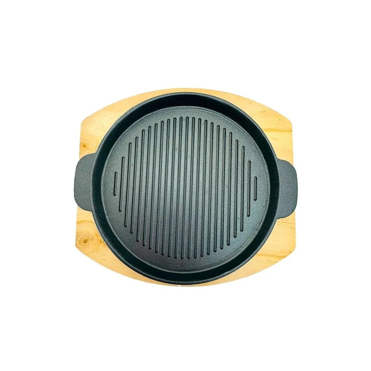 ICHIMATSU - PLANCHA ASADORA DE HIERRO FUNDIDO REDONDA CON BASE DE MADERA ICHIMATSU