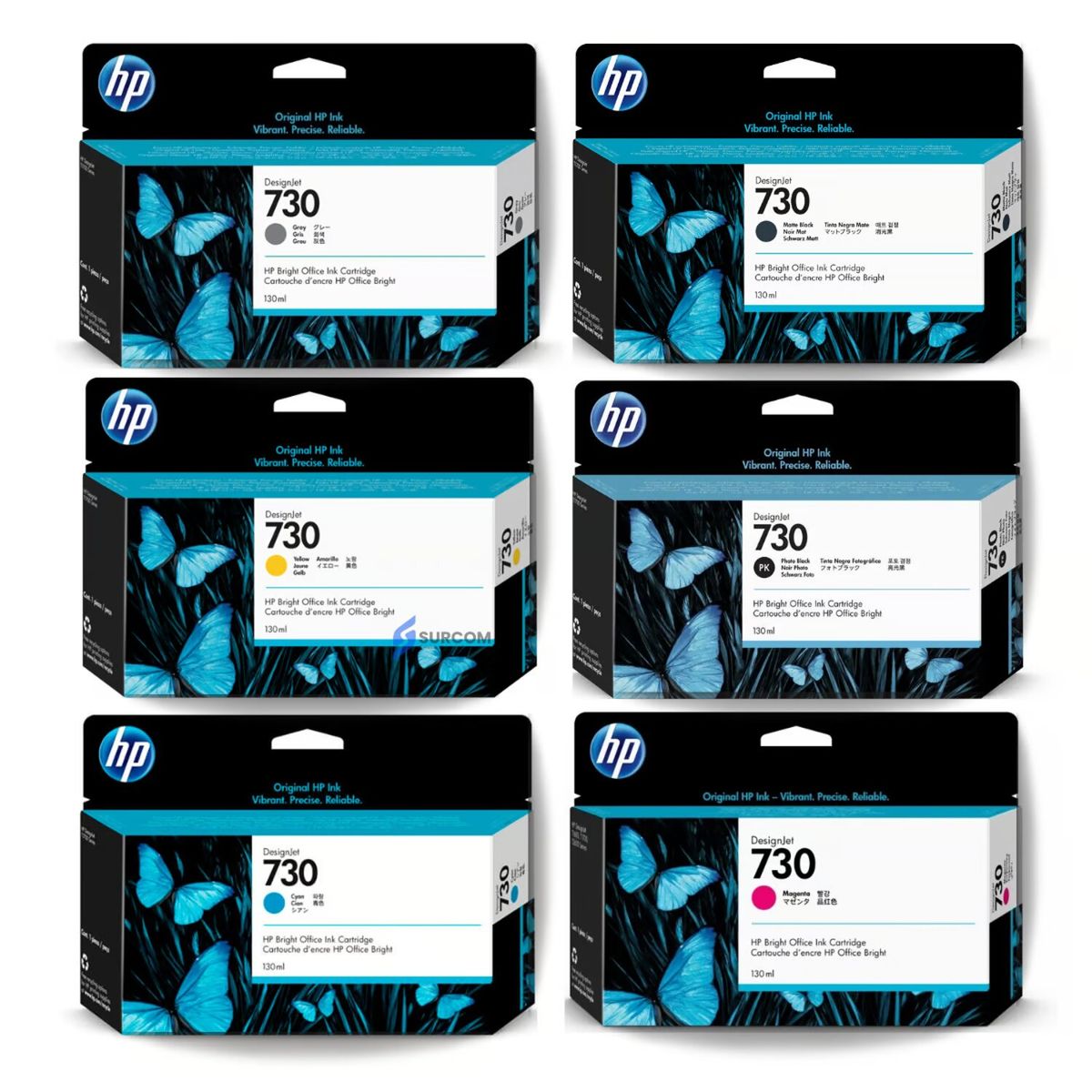 HP - Kit Tinta HP 730 300ml Mate Black Photo Black Gris Cian Magenta Yellow