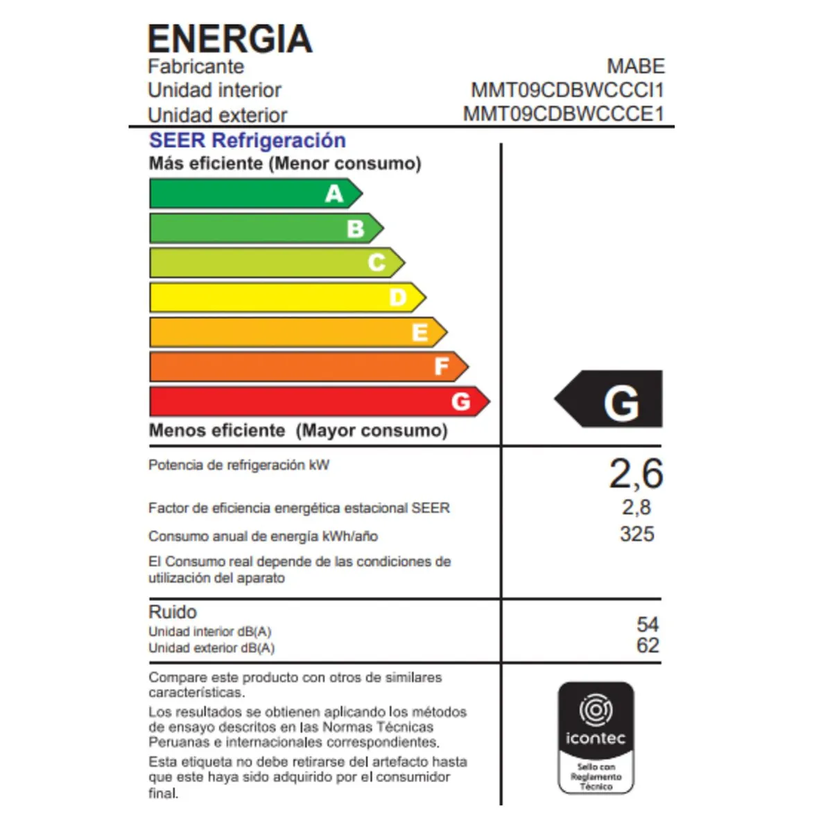 MABE - Aire Acondicionado 220v 9000 BTU Blanco Mabe MMT09CDBWCCC1