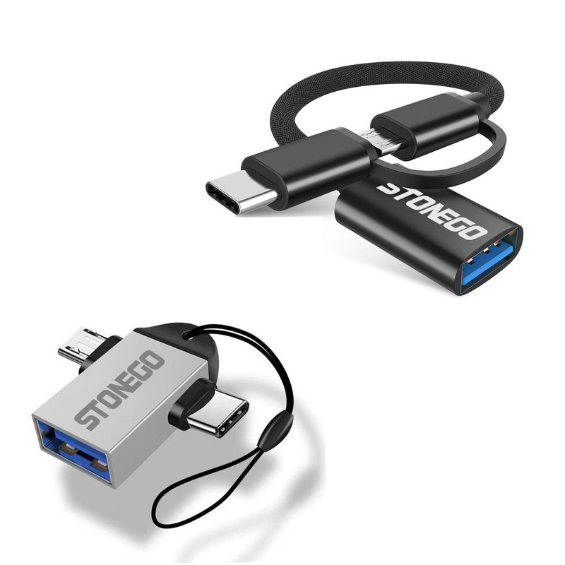 GENERICO - Pack x 2 Adaptador Cable OTG USB Micro USB Tipo C Dos en uno StoneGo