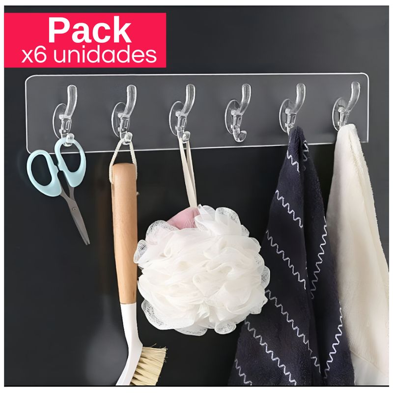MINARI - Pack x6 Soporte Perchero Adhesivo Colgador para Pared PA60