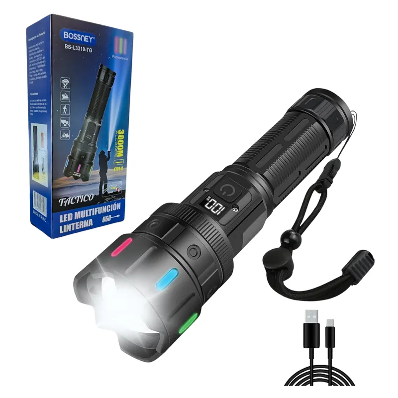 GENERICO - Linterna Tactica LED Multifuncion Bossney BS-L3310-TG