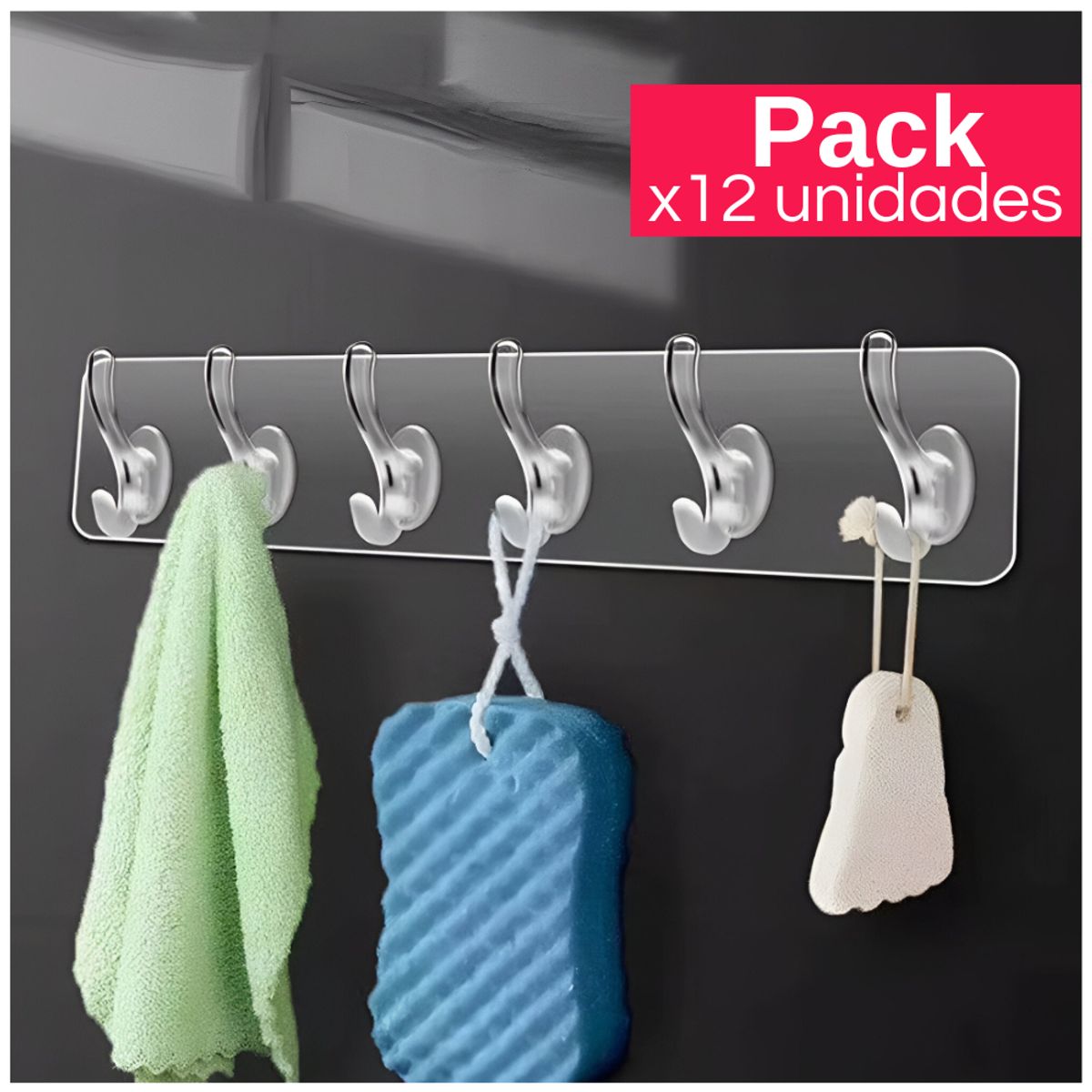 MINARI - Pack x12 Perchero Organizador Adhesivo de Pared PA60