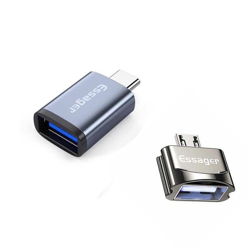 ESSAGER - Pack x 2 Adaptador OTG USB Hembra USB Tipo C Micro USB Macho Essager