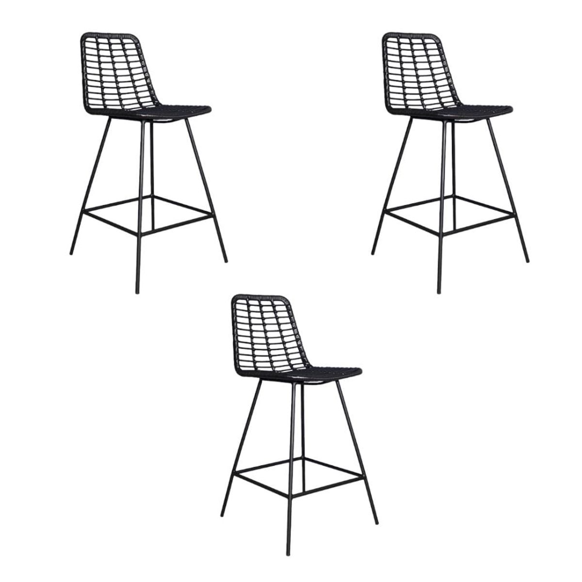 NIHM - Set x3 Silla Bar Mingo Rattan Negro 75 cm
