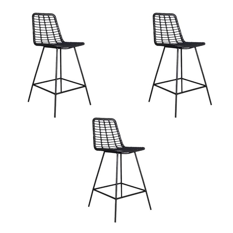 NIHM - Set x3 Silla Bar Mingo Rattan Negro 75 cm