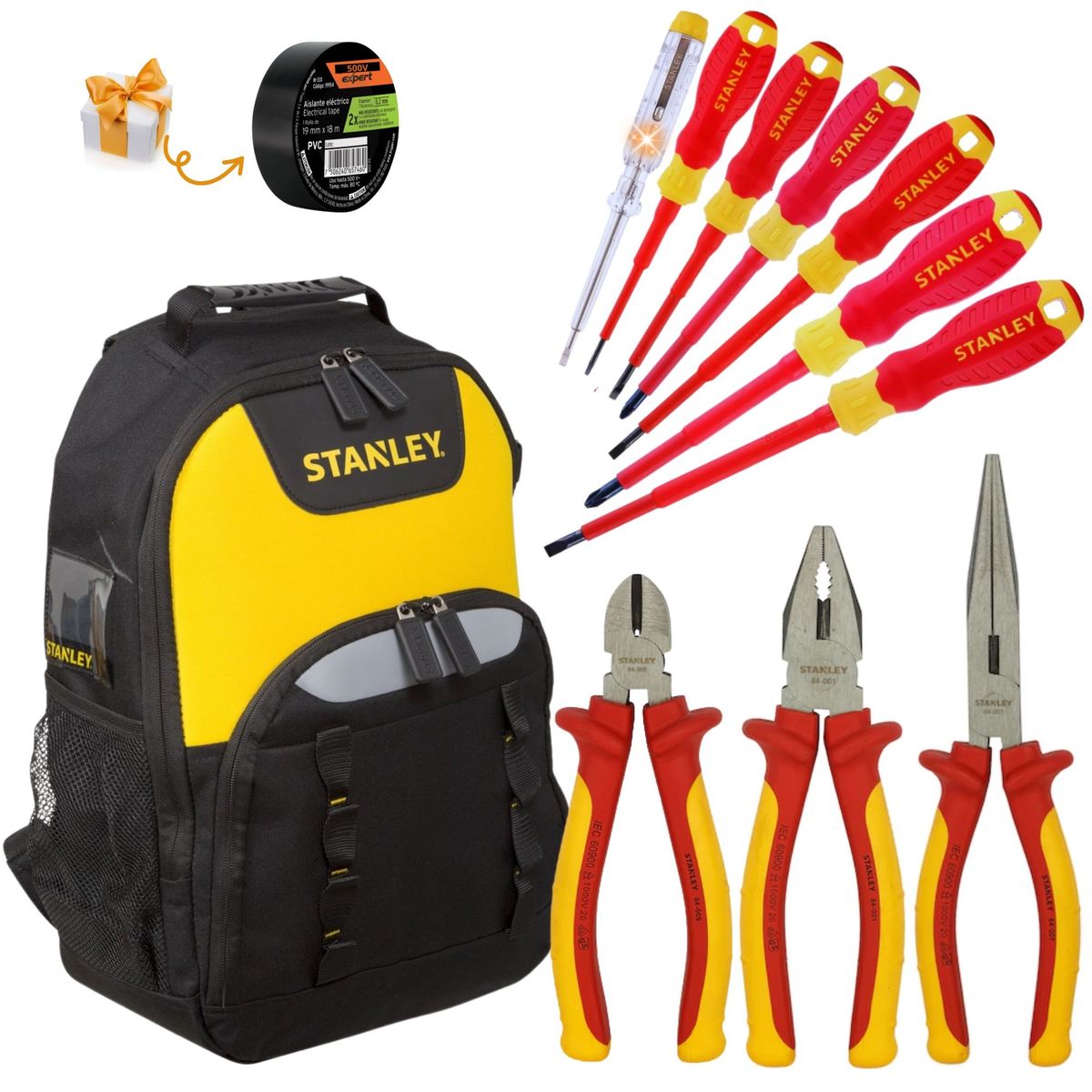 STANLEY - Alicates desarmadores dieléctricos 1000V MOCHILA PORTA HERRAMIENTAS