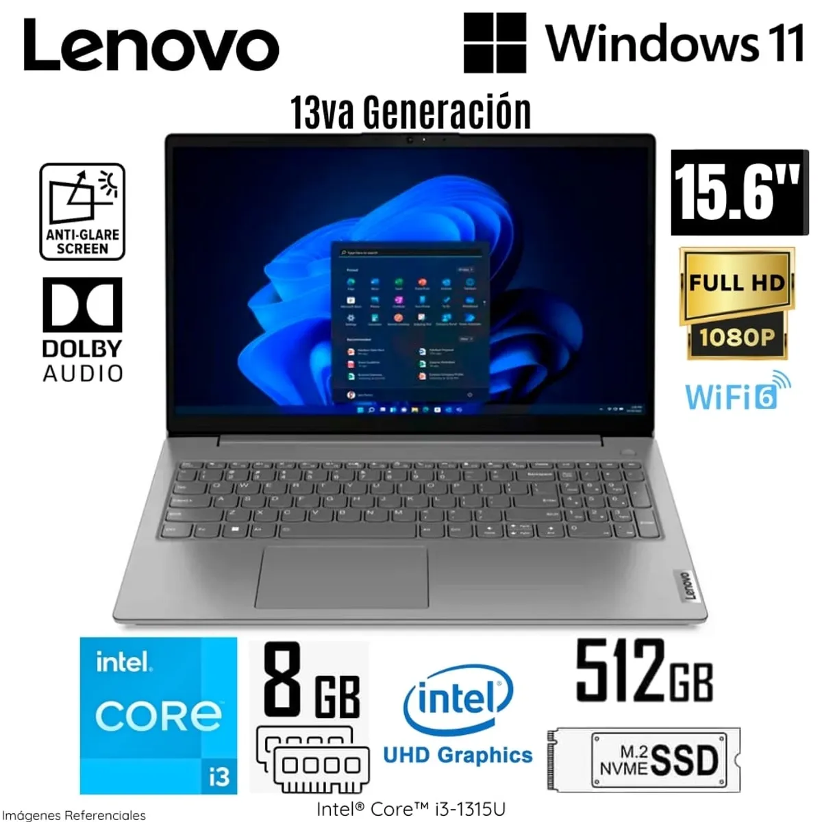 LENOVO - Laptop Lenovo V15 G4 IRU Intel Core i3-1315U 8GB RAM 512GB SSD 15.6"  FHD - 83A100EMLM