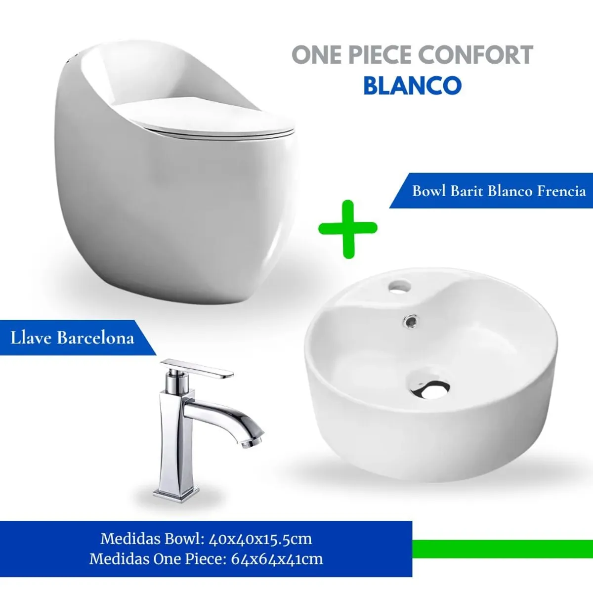 EJESA CREA TU ESPACIO IDEAL - Combo One Piece Confort Blanco + Bowl Barit + Llave Barcelona