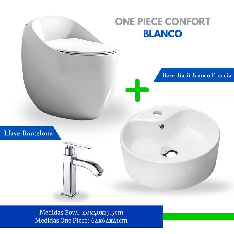 EJESA CREA TU ESPACIO IDEAL - Combo One Piece Confort Blanco + Bowl Barit + Llave Barcelona