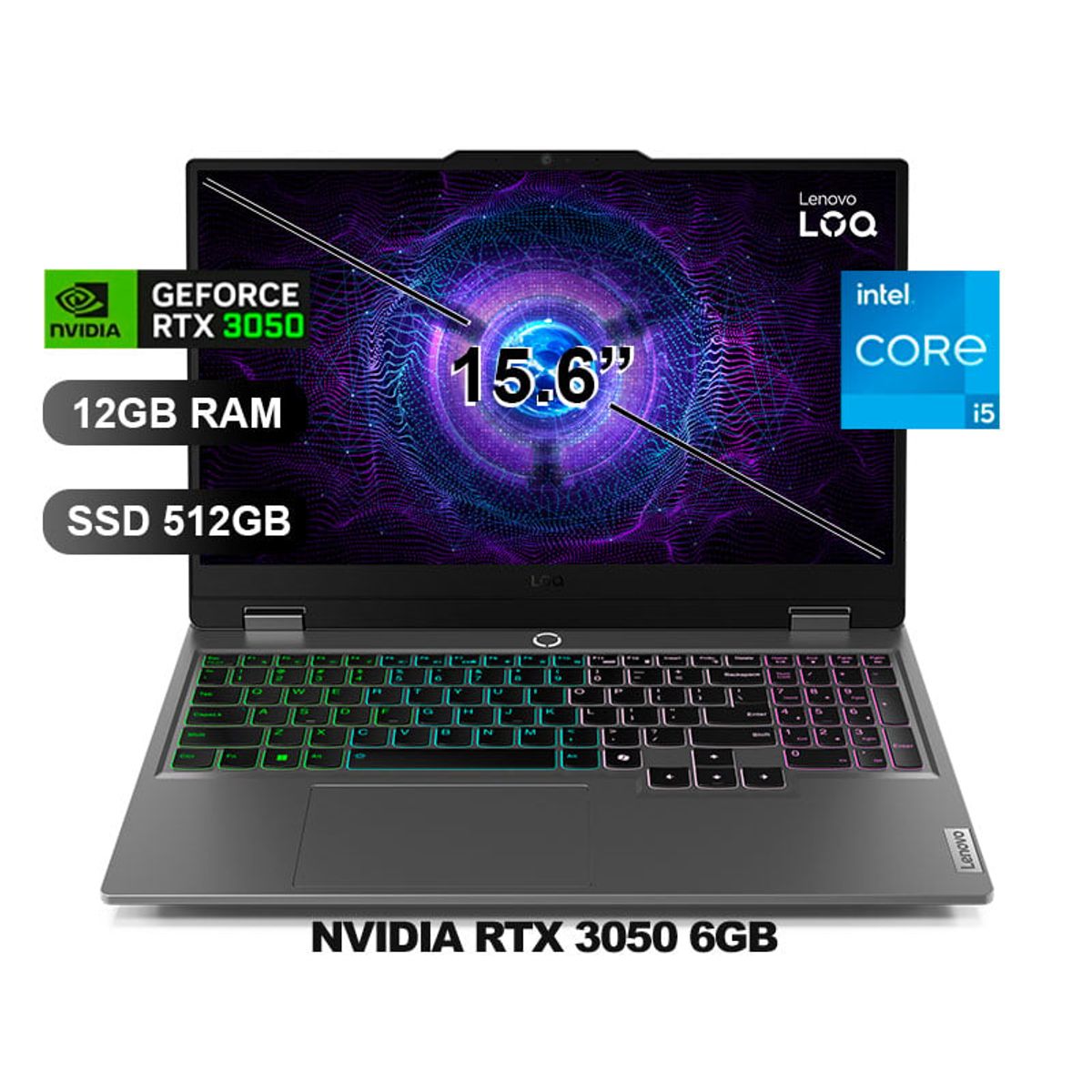 LENOVO - Laptop LENOVO LOQ 15IAX9 I5-12450HX RTX305 12GB RAM 512GB SSD 156 SIN WINDOWS 83GS00JULM