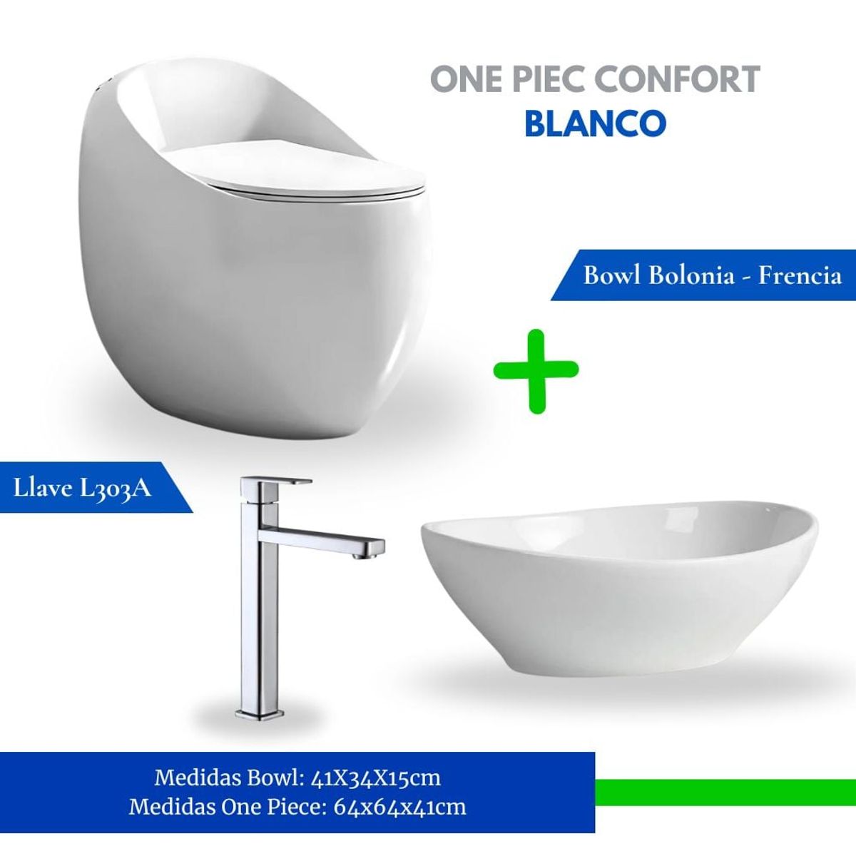 EJESA CREA TU ESPACIO IDEAL - Combo One Piece Confort Blanco + Bowl Bolonia + Llave L3030A