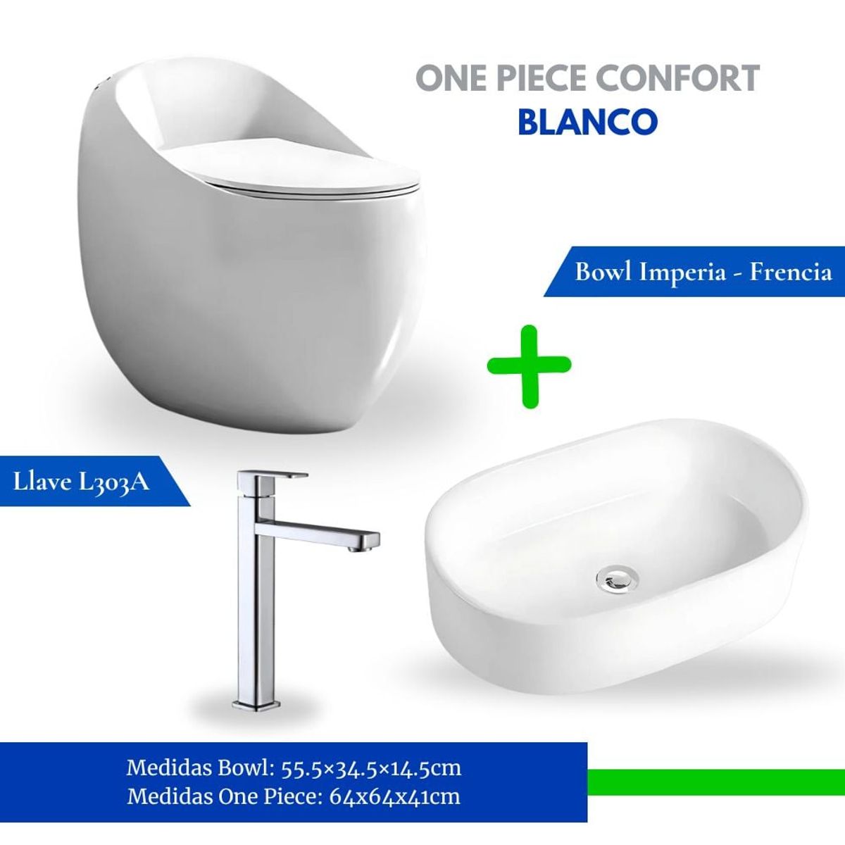 EJESA CREA TU ESPACIO IDEAL - Combo One Piece Confort Blanco + Bowl Imperia + Llave L3030A
