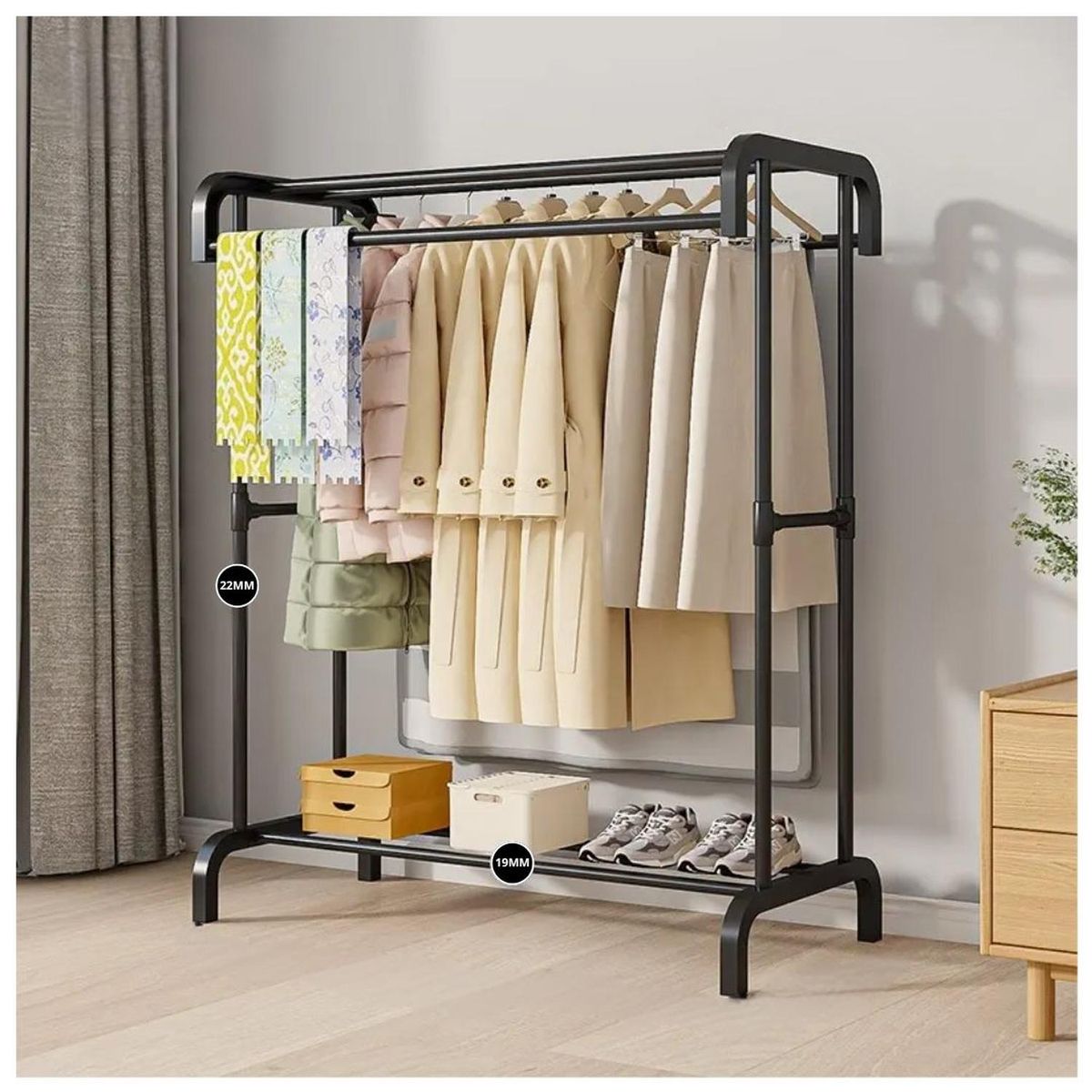 GENERICO - Colgador Organizador de Ropa de 4 barras 157x91x44cm - Negro - M