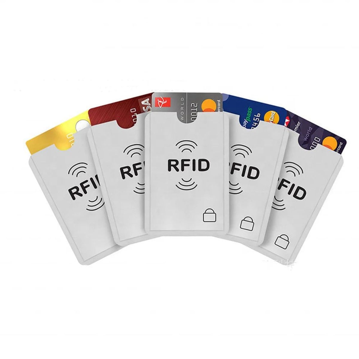 GENERICO - Pack x 5 Funda Protectora Tarjeta Crédito RFID Antirobo Plateado