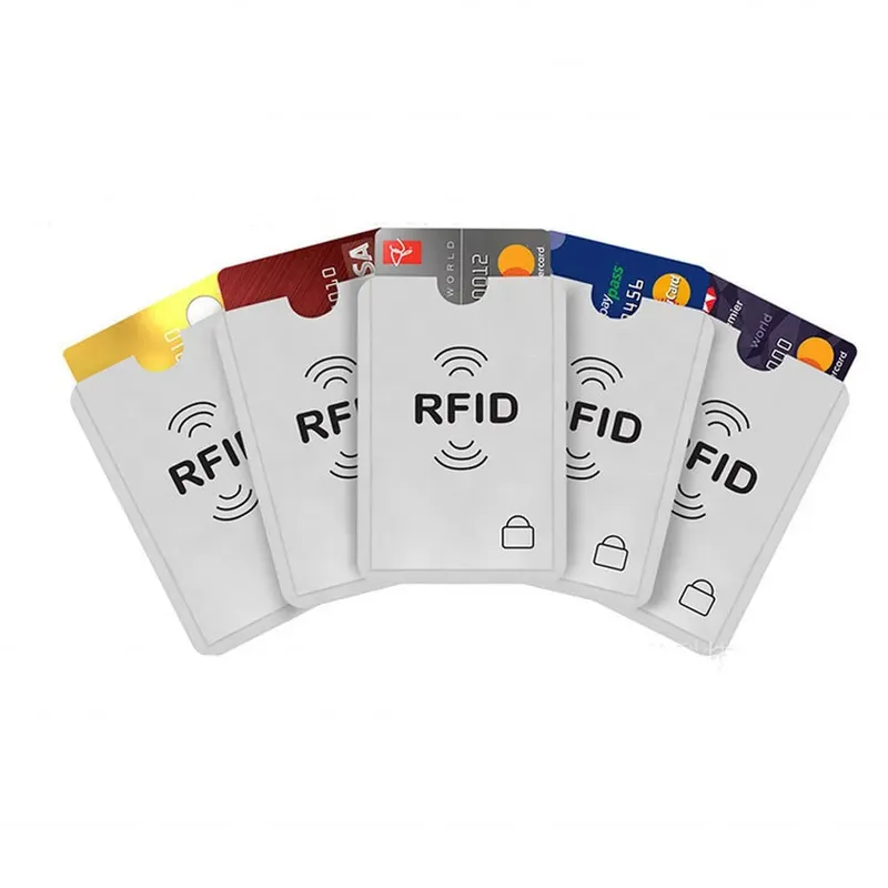 GENERICO - Pack x 5 Funda Protectora Tarjeta Crédito RFID Antirobo Plateado