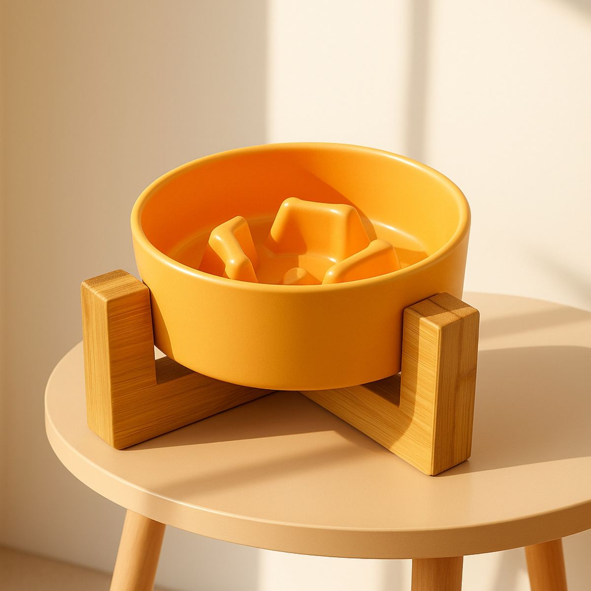 GENERICO - PetFeast Plato de Cerámica con Base de Madera para Mascotas