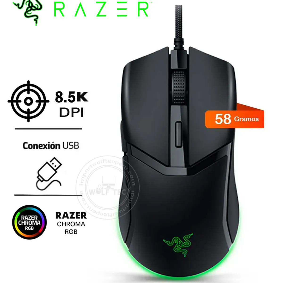 RAZER - MOUSE RAZER COBRA 8500 DPI SWITCH OPTICO 90M CHROMA BLACK