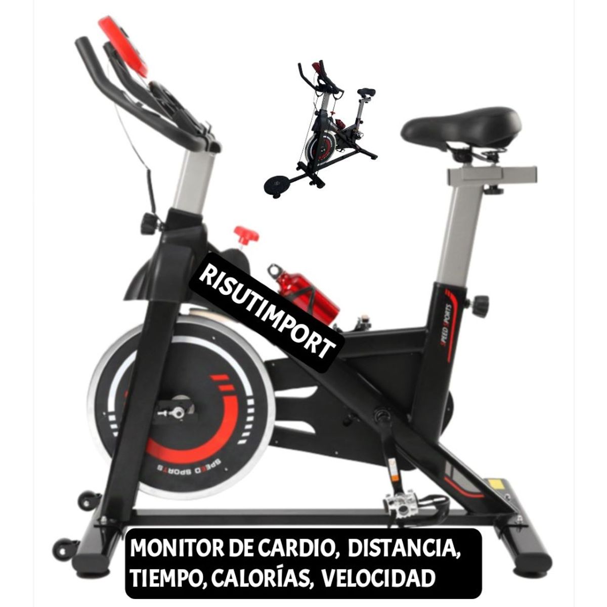 RISUTIMPORT - Bicicleta Spinning Volante De 15 Kg Con Ligas Y Disco