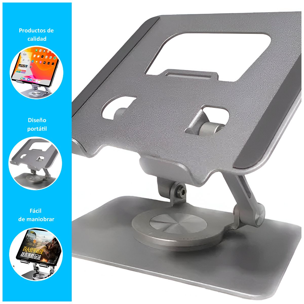 GENERICO - Soporte Giratorio Para Tablet Metal Plomo Base Plegable