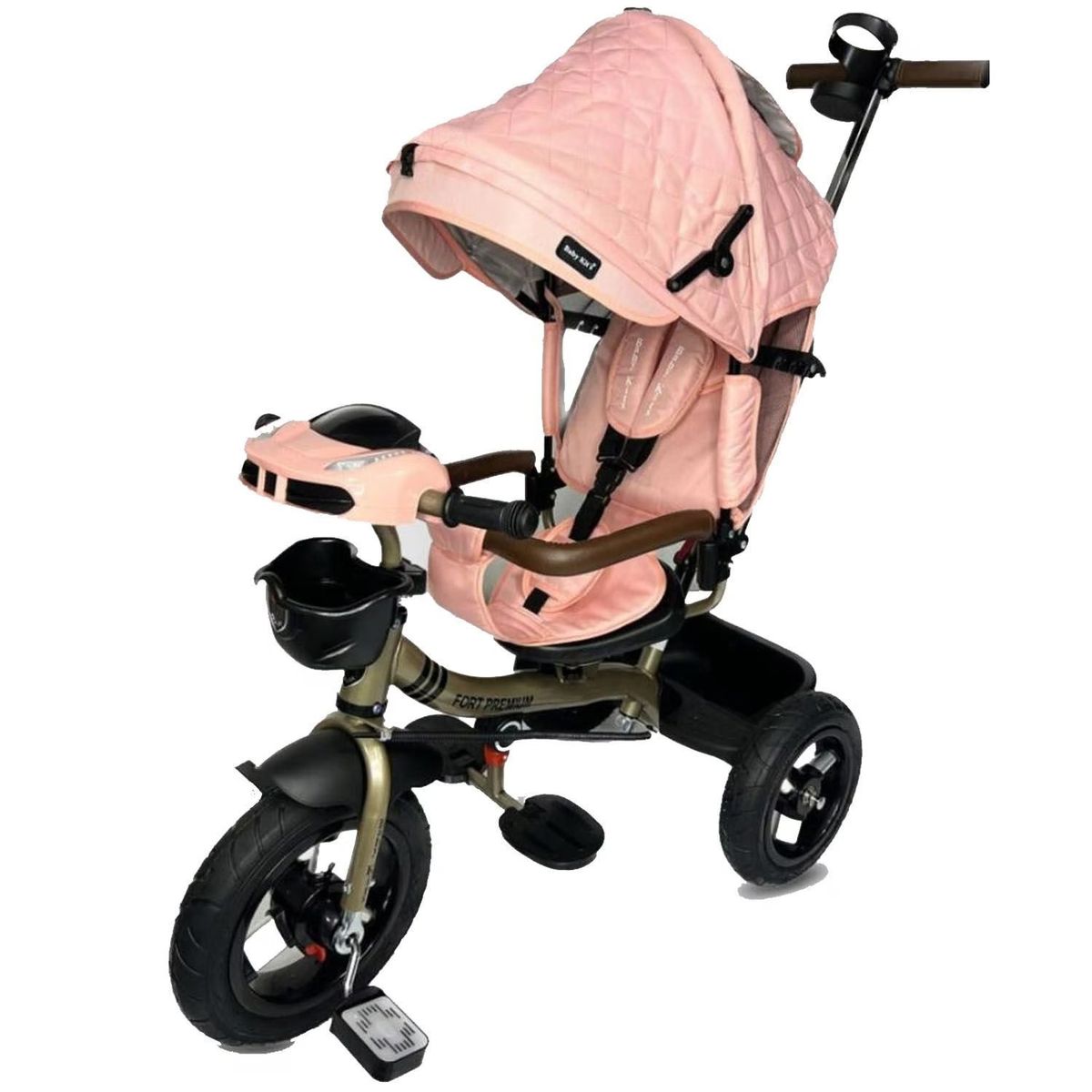 BABY KITS - Triciclo Guiador 5 en 1 FORT PREMIUM GOLD USB Rosado