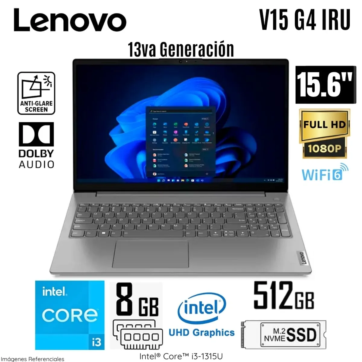 LENOVO - Laptop Lenovo V15 G4 IRU Intel Core i3-1315U 8GB RAM 512GB SSD 15.6"  FHD Free Dos - 83A100EMLM