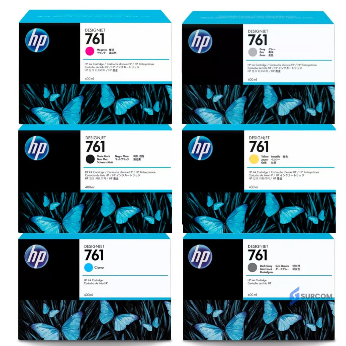 HP - Kit de Tinta HP 761 Original 6 Colores 400 ml
