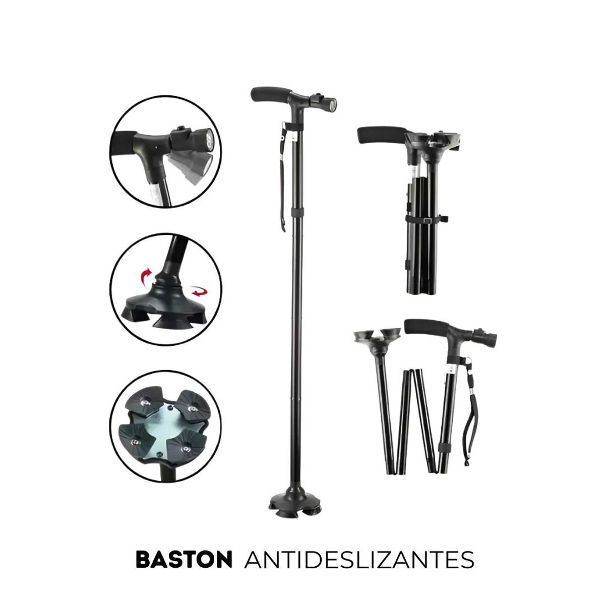 GENERICO - Baston Plegable Con Luz LED Antideslizante
