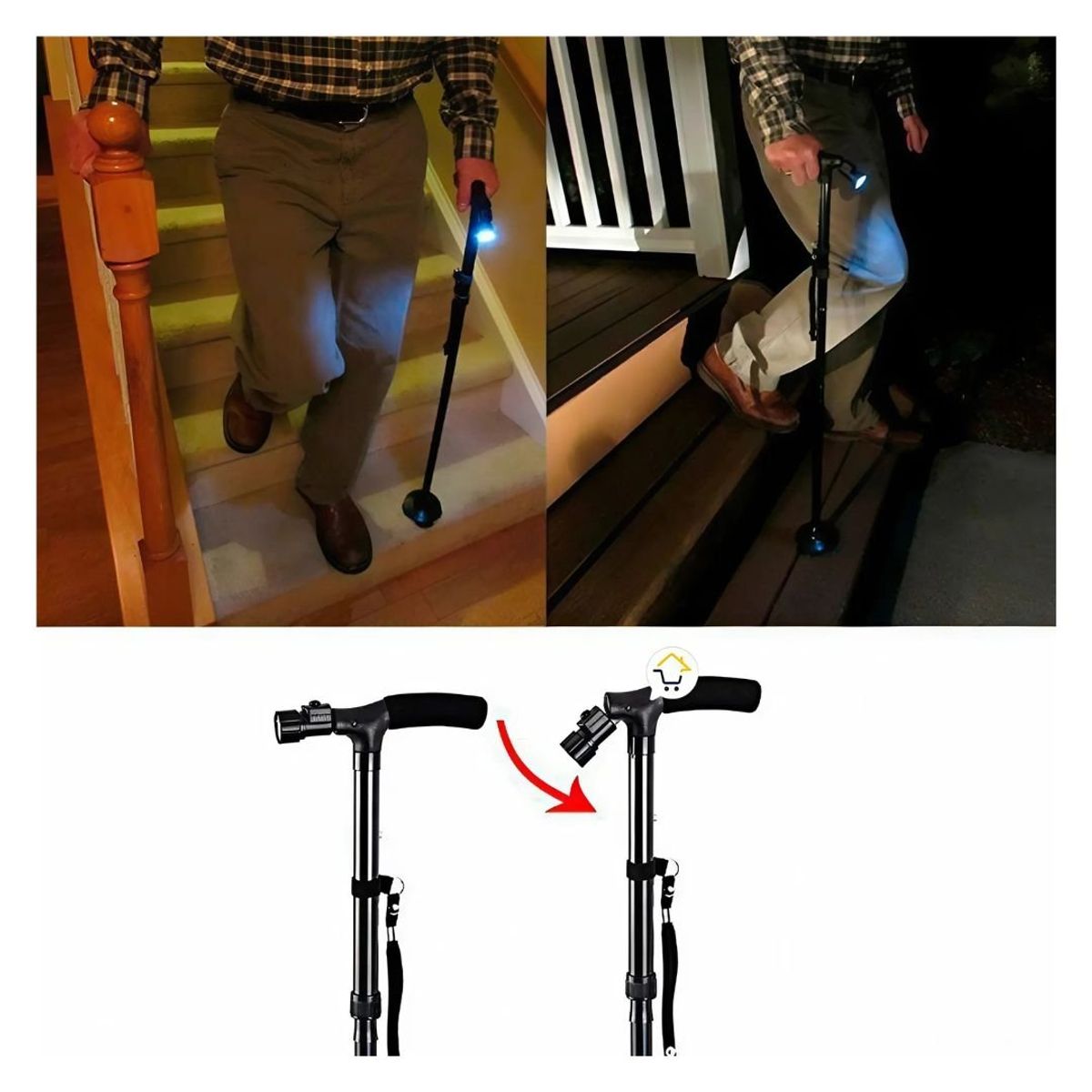 GENERICO - Baston Plegable Con Luz LED Antideslizante