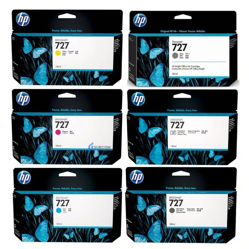 HP - Kit Tinta HP 727 Cyan Magenta Amarillo Mate/Black Photo/Black Gray