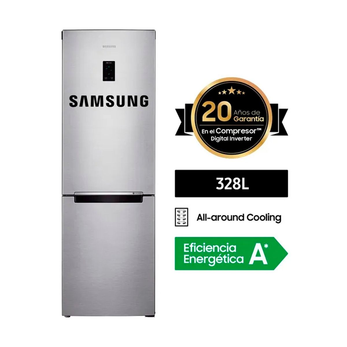 SAMSUNG - Refrigeradora Samsung 328LT All Around Cooling RB33J3230SAPE Plateado