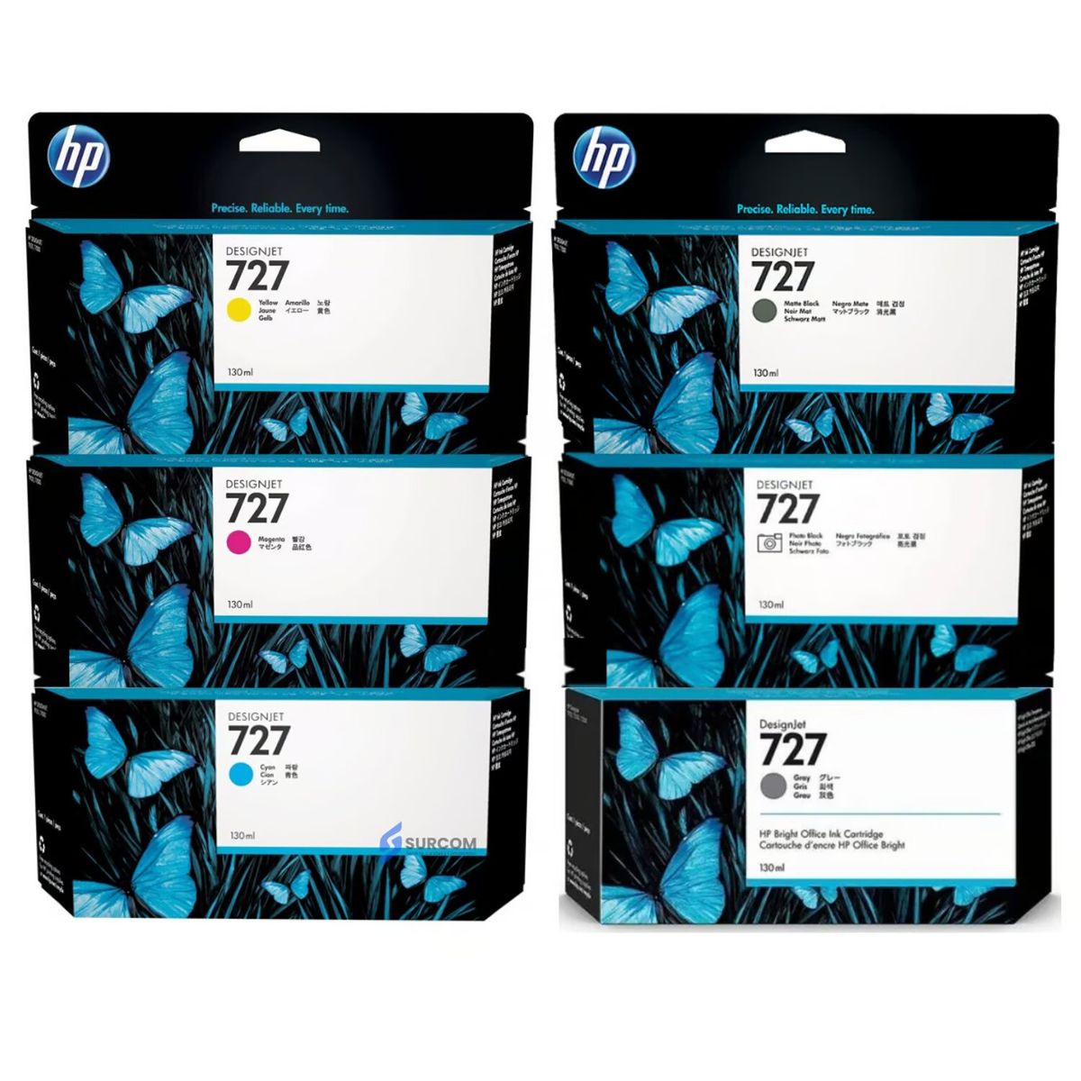 HP - Kit Tinta HP 727 Cyan Magenta Amarillo Mate/Black Photo/Black Gray