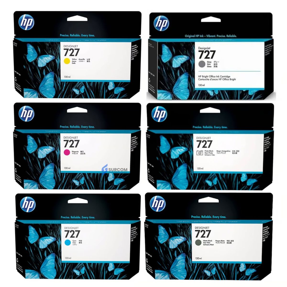 HP - Kit Tinta HP 727 Cyan Magenta Amarillo Mate/Black Photo/Black Gray