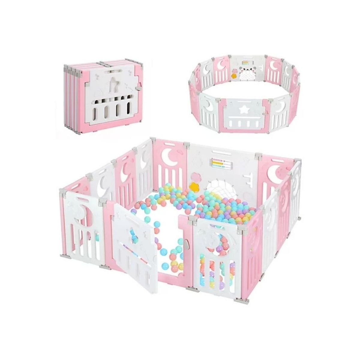 GENERICO - Corral de Juegos 12Paneles con Pelotas para Bebé - Rosado
