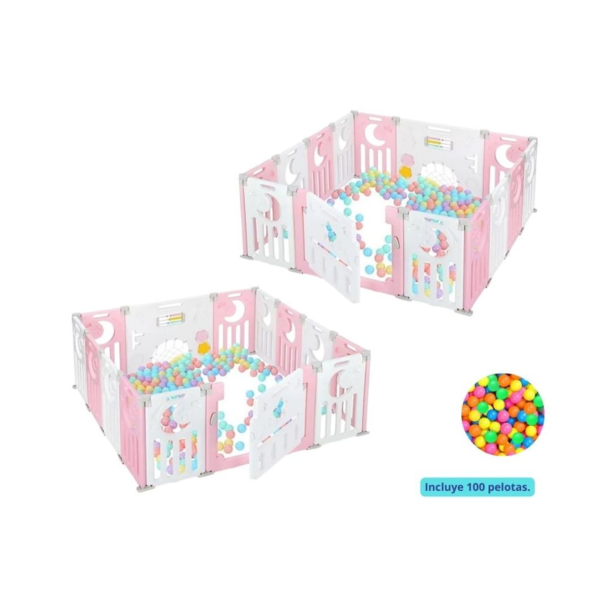 GENERICO - Combo Mellizo Corral de Juegos con Pelotas Rosado para Bebé