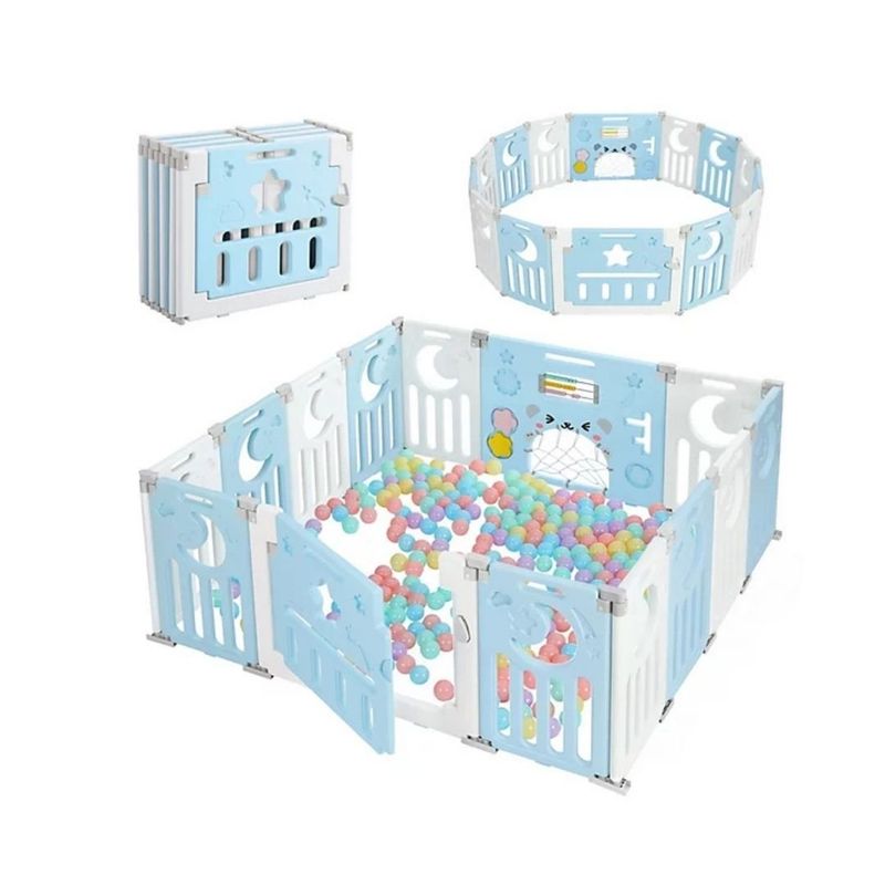 GENERICO - Corral de Juegos 12Paneles con Pelotas para Bebé -Celeste