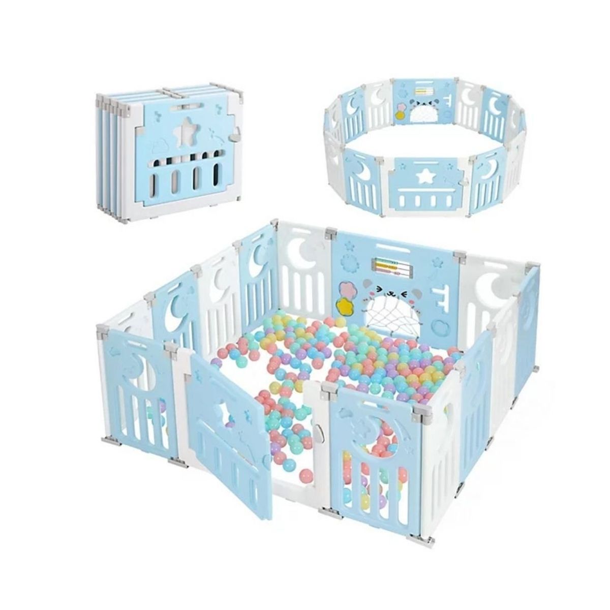 GENERICO - Corral de Juegos 12Paneles con Pelotas para Bebé -Celeste