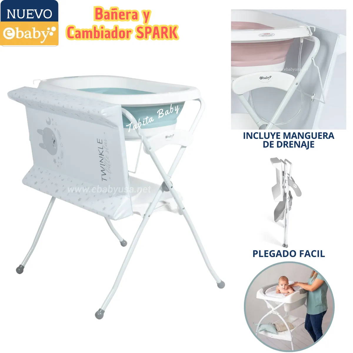 EBABY - Bañera cambiador plegable para bebe Spark Azul