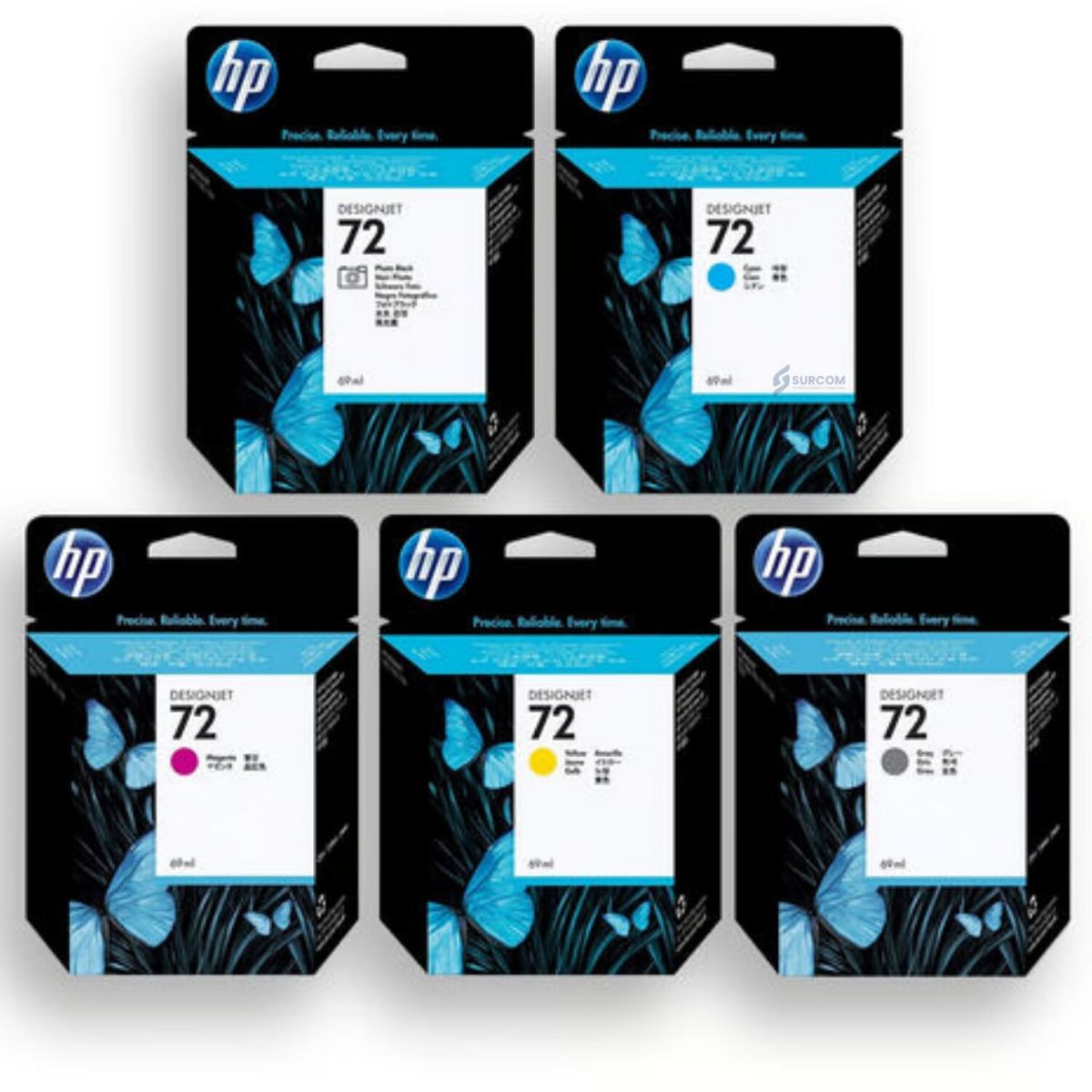 HP - Pack de Cartucho HP 72 Photo Black Cyan Magenta Yellow Gris 69ml